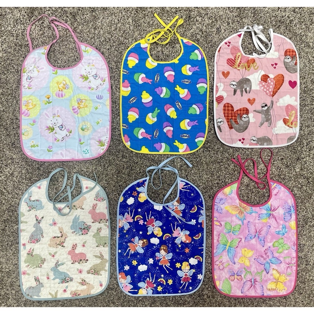 Lot‎ Of 6 Quilted Handmade Bibs Girly Theme Large Size 12" X 9"